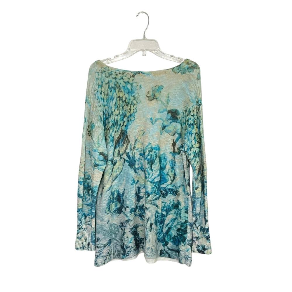 Soft Surroundings Sweater Blue Floral Pullover Tunic Long Sleeve Womens Large - Picture 2 of 8